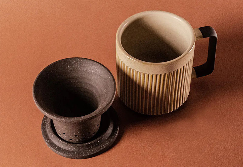 直紋泡茶杯550ml-窯變釉（杯、茶濾內膽、蓋子三件式）